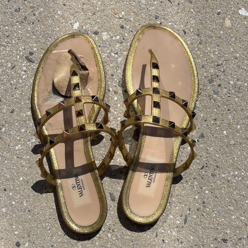 Valentino Metallic Gold Studded Sandals